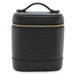 CHANEL Black Caviar Leather Logo Pouch